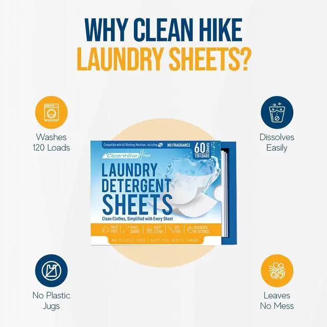 Alt view image 3 of 7 - CleanHike Laundry Detergent Sheets Free & Clear, Fragrance Free, 120 Loads