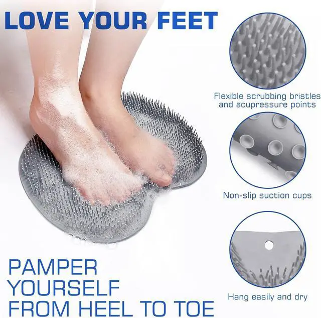 Alt view image 2 of 7 - Shower Foot Scrubber Mat Back Washer Exfoliating Bath Wash Pad Wall Mounted Slip Suction Cups for Use in Cleaner Men and Women