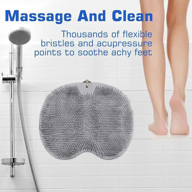 Alt view image 6 of 7 - Shower Foot Scrubber Mat Back Washer Exfoliating Bath Wash Pad Wall Mounted Slip Suction Cups for Use in Cleaner Men and Women
