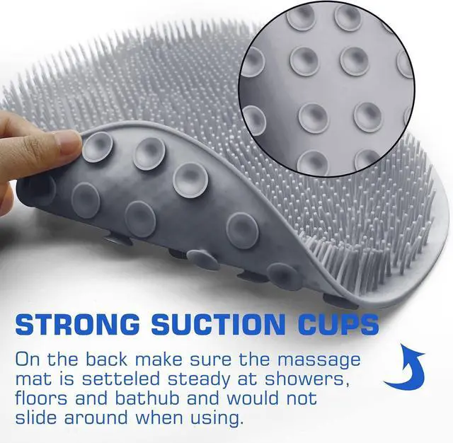 Alt view image 5 of 7 - Shower Foot Scrubber Mat Back Washer Exfoliating Bath Wash Pad Wall Mounted Slip Suction Cups for Use in Cleaner Men and Women