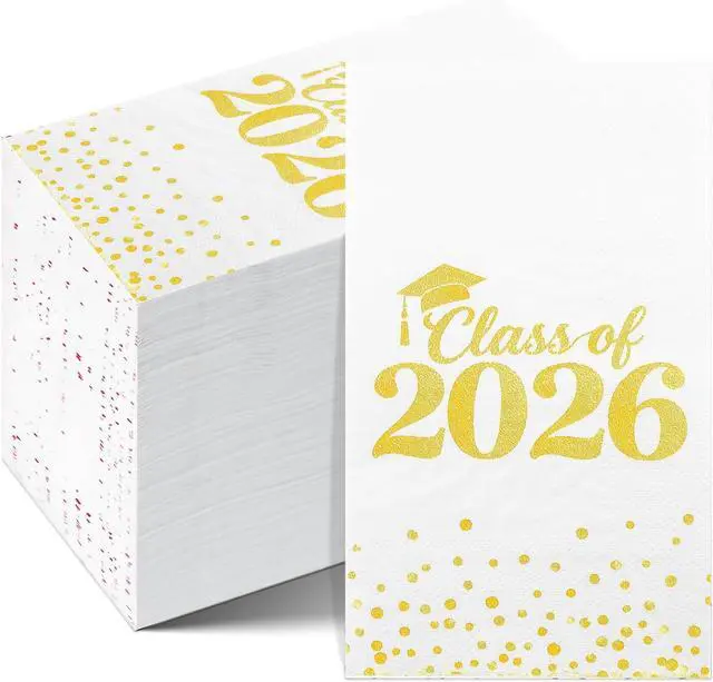 Main image of Graduation Napkins Paper Napkins Disposable Congrats Grad Cocktail Napkins Class of 2026 Guest Napkins Dinner Hand Towels for High School College Graduation Party Decorations Supplies, 50 Pack, Gold