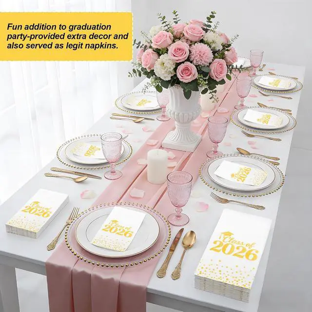 Alt view image 6 of 7 - Graduation Napkins Paper Napkins Disposable Congrats Grad Cocktail Napkins Class of 2026 Guest Napkins Dinner Hand Towels for High School College Graduation Party Decorations Supplies, 50 Pack, Gold