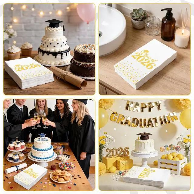 Alt view image 7 of 7 - Graduation Napkins Paper Napkins Disposable Congrats Grad Cocktail Napkins Class of 2026 Guest Napkins Dinner Hand Towels for High School College Graduation Party Decorations Supplies, 50 Pack, Gold