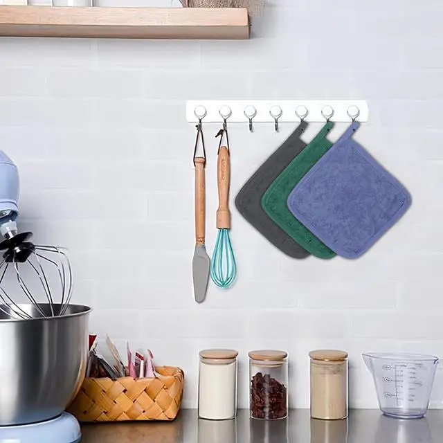 Alt view image 5 of 6 - Potholders, Pot Holders for Kitchen Heat Resistant Cotton Hot Pads with Hanging Loops, 3-Pack (Blue+Gray+Green)