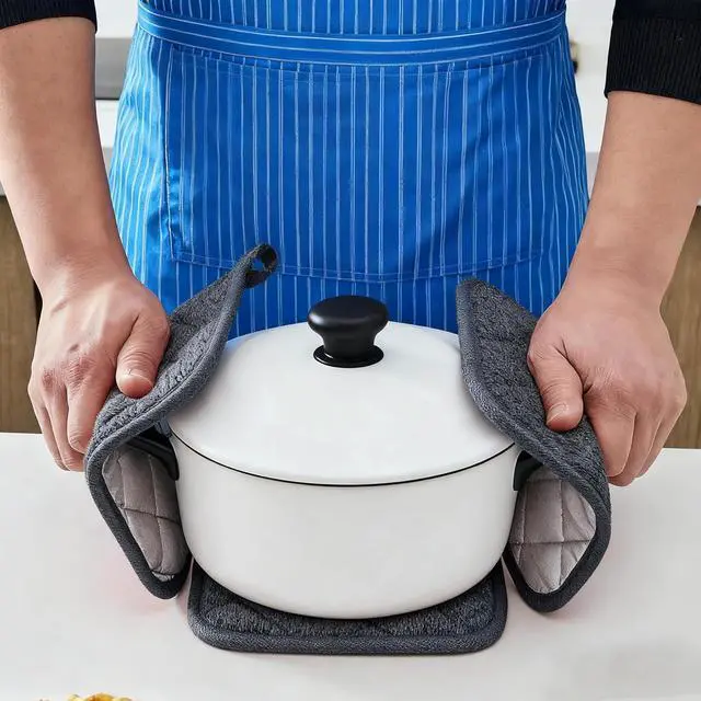 Alt view image 6 of 6 - Potholders, Pot Holders for Kitchen Heat Resistant Cotton Hot Pads with Hanging Loops, 3-Pack (Blue+Gray+Green)