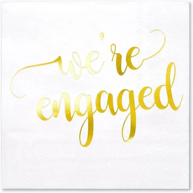 Main image of WRAPAHOLIC 50Pcs Gold We're Engaged Napkins - 3 Ply Disposable Paper Luncheon Napkin for Tableware Party Supplies - 6.5 x 6.5 In