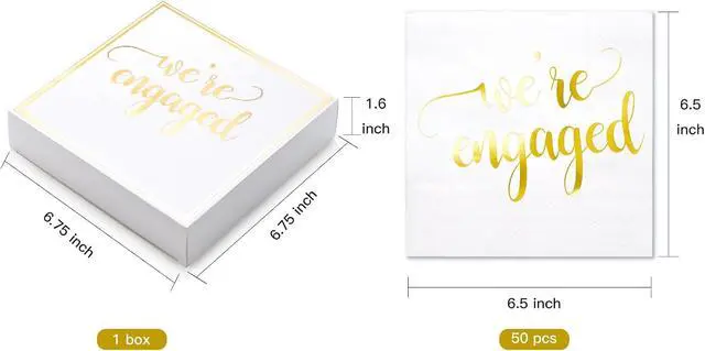 Alt view image 3 of 7 - WRAPAHOLIC 50Pcs Gold We're Engaged Napkins - 3 Ply Disposable Paper Luncheon Napkin for Tableware Party Supplies - 6.5 x 6.5 In