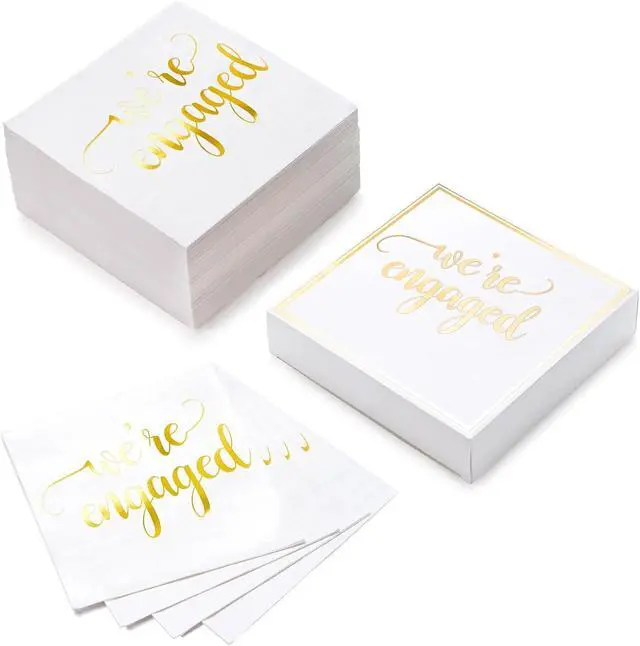 Alt view image 2 of 7 - WRAPAHOLIC 50Pcs Gold We're Engaged Napkins - 3 Ply Disposable Paper Luncheon Napkin for Tableware Party Supplies - 6.5 x 6.5 In