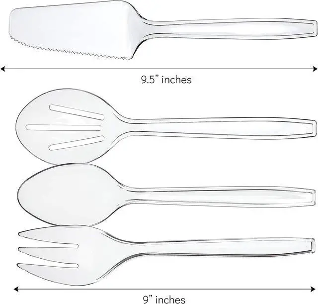 Alt view image 2 of 6 - Plasticpro Disposable Plastic Serving Utensils Set of 12, 3 Spoons, 3 Forks 3 Knives, 3 Sifting Spoons, Clear Heavyweight