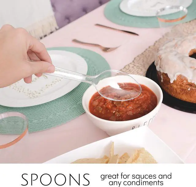 Alt view image 4 of 6 - Plasticpro Disposable Plastic Serving Utensils Set of 12, 3 Spoons, 3 Forks 3 Knives, 3 Sifting Spoons, Clear Heavyweight