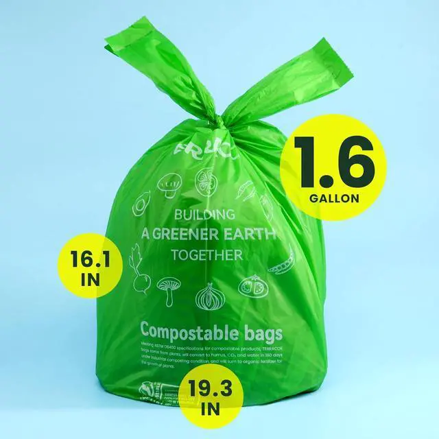 Alt view image 3 of 7 - 1.6 Gallon Compostable Food Scrap Bags Handle Tie for Kitchen Countertop Bin, 6 Liter Small Compost Bags, 50 Count, BPI Certified and Meet The ASTM D6400 Standard