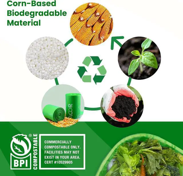 Alt view image 7 of 7 - 1.6 Gallon Compostable Food Scrap Bags Handle Tie for Kitchen Countertop Bin, 6 Liter Small Compost Bags, 50 Count, BPI Certified and Meet The ASTM D6400 Standard