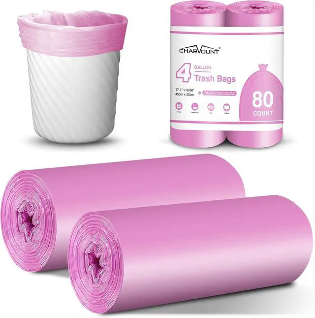 Main image of Charmount Small Trash Bags Bathroom, 4 Gallon Garbage Bags, 80 Count