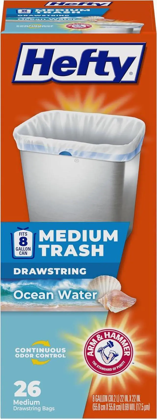 Main image of Hefty 8 Gallon Medium Trash Bags, White, Ocean Water Scent, 26ct