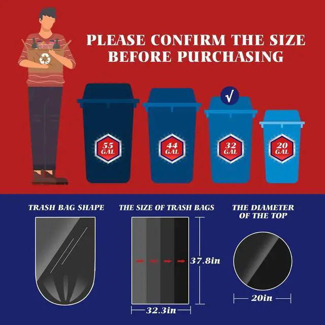 Alt view image 2 of 7 - Teivio Large Black Trash Bags 30-33 Gallon 40 Count 30+ Gal Garbage Bags
