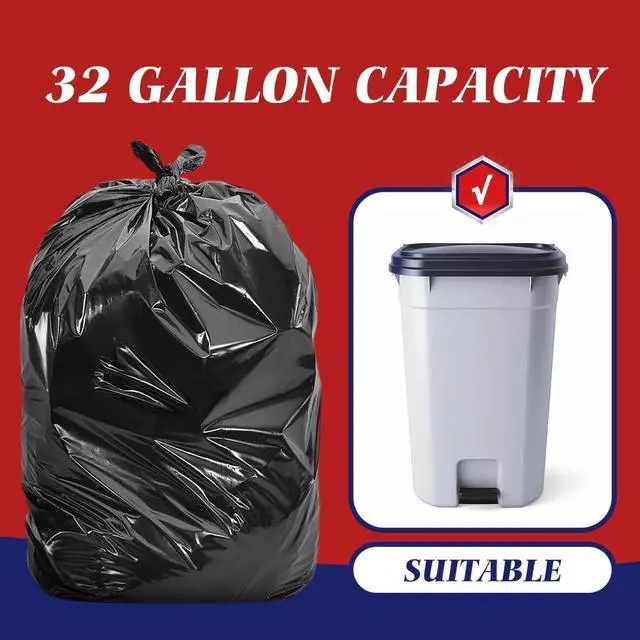 Alt view image 3 of 7 - Teivio Large Black Trash Bags 30-33 Gallon 40 Count 30+ Gal Garbage Bags