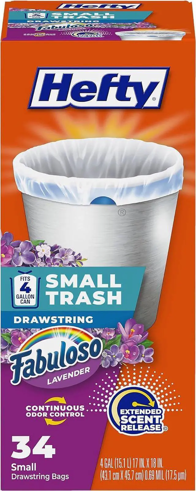 Main image of Hefty 4 Gallon Small Trash Bags, White, Fabuloso Lavender Scent, 34ct