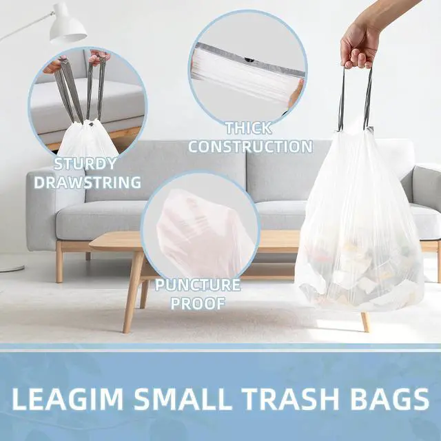 Alt view image 2 of 7 - 1.2 Gallon Trash Bags, 100 Count White Trash Bags Drawstring Small Garbage Bags Thick Pre-separated Unscented Trash Can Liners for Bathroom Office Kitchen Bedroom Home