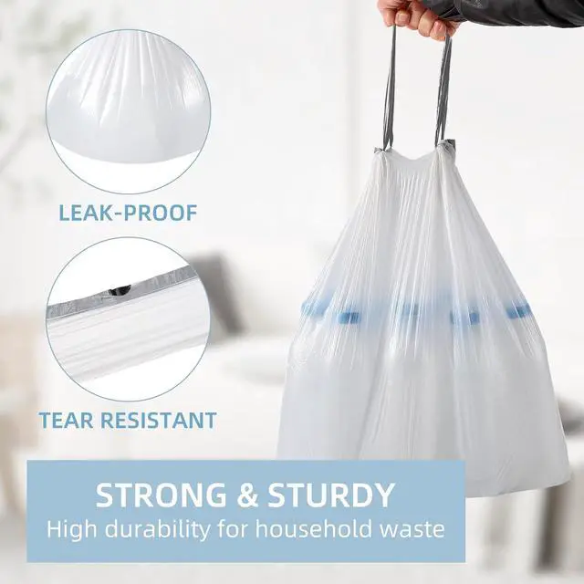 Alt view image 3 of 7 - 1.2 Gallon Trash Bags, 100 Count White Trash Bags Drawstring Small Garbage Bags Thick Pre-separated Unscented Trash Can Liners for Bathroom Office Kitchen Bedroom Home