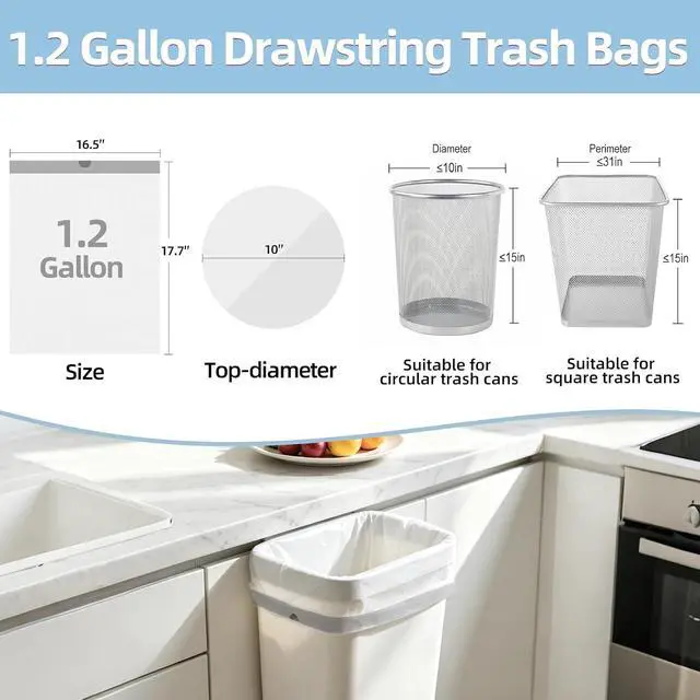 Alt view image 7 of 7 - 1.2 Gallon Trash Bags, 100 Count White Trash Bags Drawstring Small Garbage Bags Thick Pre-separated Unscented Trash Can Liners for Bathroom Office Kitchen Bedroom Home