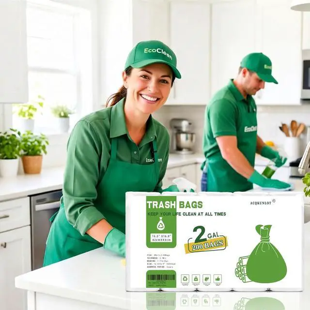 Alt view image 6 of 6 - 2 Gallon Small Bathroom Trash-Bags - Mini Garbage Bags Biodegradable White Trash Can Liners 200 Count Kitchen Office Car Little Waste Basket Unscented Tiny Strong Thick