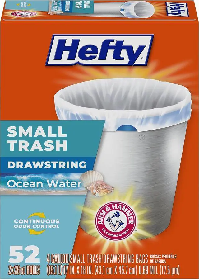 Main image of Hefty 4 Gallon Small Trash Bags, White, Ocean Water Scent, 52ct