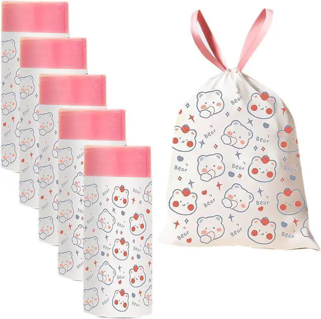 Main image of 4 Gallon Trash Bags 75 Count- Drawstring small trash Bags 1.1mil Thick for Bathroom, Kitchen, Bedroom, Office Toilet Home (White-pink, 75Counts)