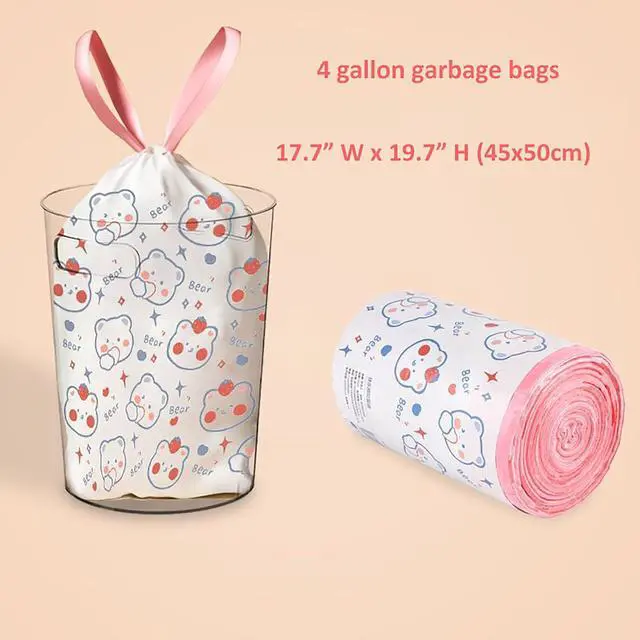 Alt view image 3 of 7 - 4 Gallon Trash Bags 75 Count- Drawstring small trash Bags 1.1mil Thick for Bathroom, Kitchen, Bedroom, Office Toilet Home (White-pink, 75Counts)
