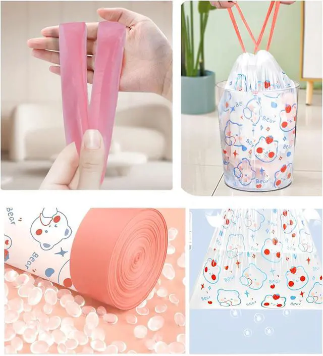 Alt view image 4 of 7 - 4 Gallon Trash Bags 75 Count- Drawstring small trash Bags 1.1mil Thick for Bathroom, Kitchen, Bedroom, Office Toilet Home (White-pink, 75Counts)