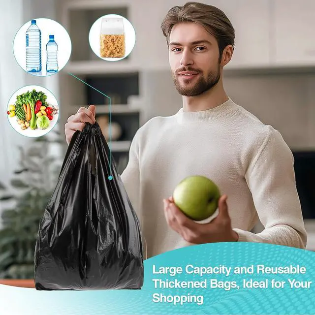 Alt view image 2 of 7 - MAQIHAN Black Plastic Grocery Bags - 35PACK 4 Gallon Trash Bags with Handle