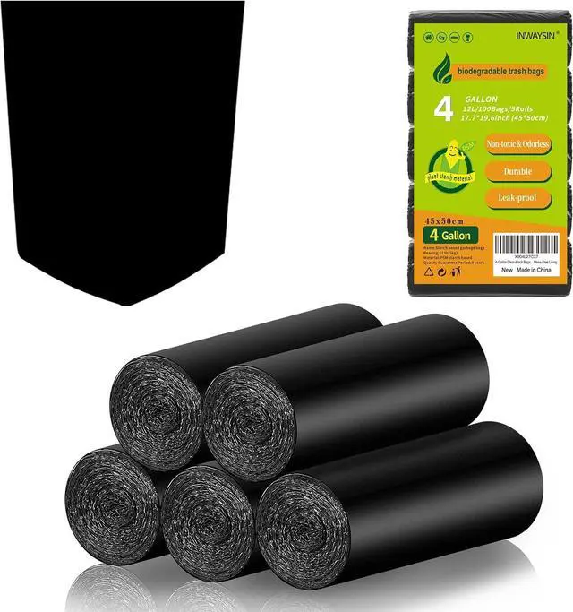 Main image of 4 Gallon Small Bathroom Black Trash-Bags - Compostable Mini Garbage Bags 100 Count Biodegradable Little Waste Basket Kitchen Office Car Unscented Tiny Liners Strong Thick Inwaysin