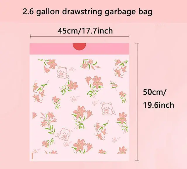 Alt view image 2 of 7 - 4 Gallon Small Trash Bags 78pcs Tearing-Free Drawstring for Bathroom Office Home Bedroom Trash Can with Pink Lily Printed Garbage Basket Bags