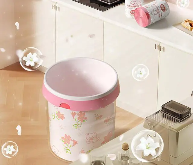 Alt view image 3 of 7 - 4 Gallon Small Trash Bags 78pcs Tearing-Free Drawstring for Bathroom Office Home Bedroom Trash Can with Pink Lily Printed Garbage Basket Bags