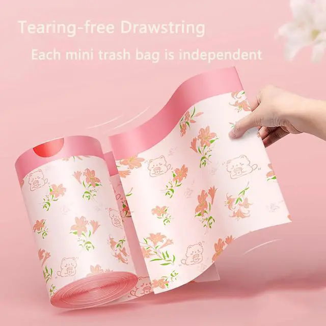 Alt view image 4 of 7 - 4 Gallon Small Trash Bags 78pcs Tearing-Free Drawstring for Bathroom Office Home Bedroom Trash Can with Pink Lily Printed Garbage Basket Bags