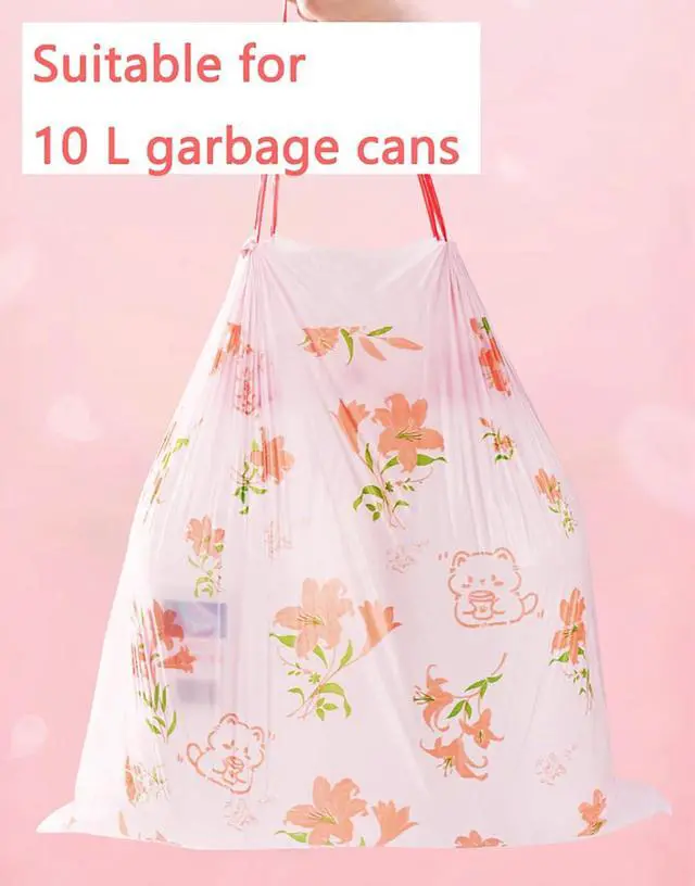 Alt view image 7 of 7 - 4 Gallon Small Trash Bags 78pcs Tearing-Free Drawstring for Bathroom Office Home Bedroom Trash Can with Pink Lily Printed Garbage Basket Bags