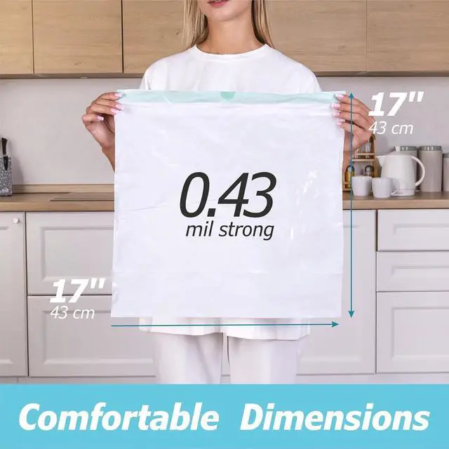 Alt view image 5 of 7 - 2.6 Gallon Drawstring Trash Bags - 0.43 Mil Strong - Small Garbage Bags - for Office Bathroom Kitchen - Individual, Unscented, White, 17" x 17", 60 Count