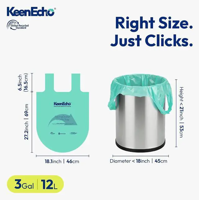 Alt view image 2 of 7 - 3 Gallon 50 Counts Small Green Trash Bags with Handle, Ocean Fishing Nets Upcycling, Sage & Sea Salt Scented, Plastic Garbage Bags, Waste Bag for Bathroom, Kitchen, Office and Pets