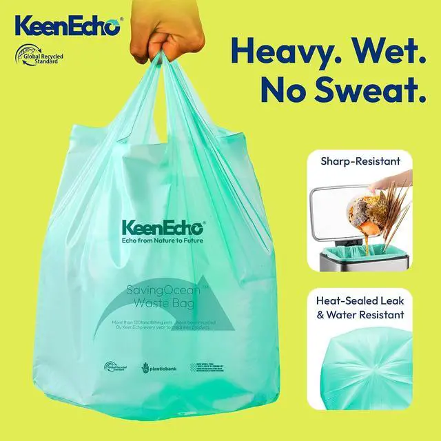 Alt view image 4 of 7 - 8 Gallon 40 Counts Small Green Trash Bags with Handle, Ocean Fishing Nets Upcycling, Sage & Sea Salt Scented, Plastic Garbage Bags, Waste Bag for Bathroom, Kitchen, Office and Pets