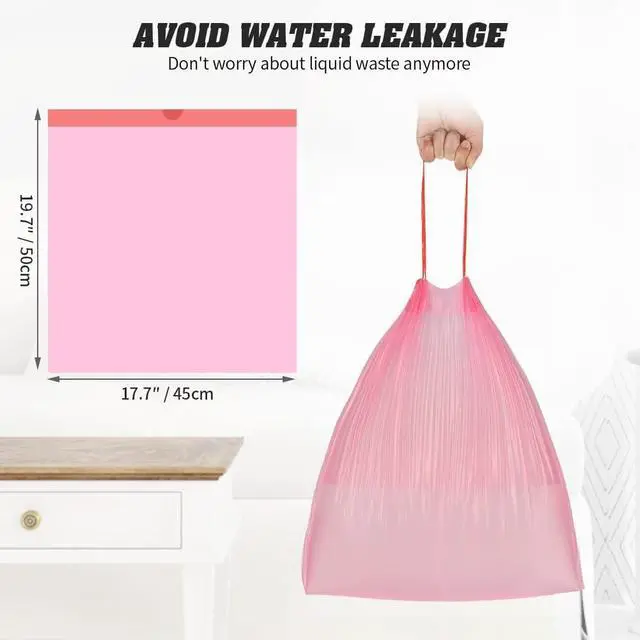 Alt view image 5 of 7 - 4 Gallon Drawstring Garbage Bags, 3 rolls/60 Counts(Pink)