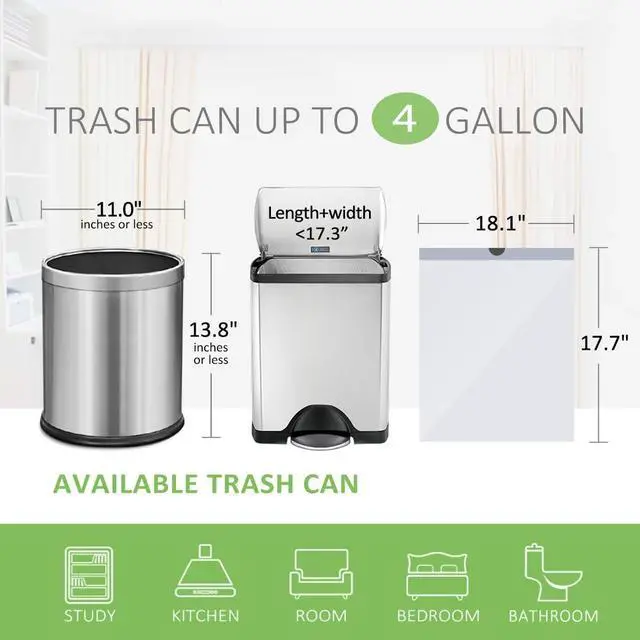 Alt view image 2 of 7 - Teivio 4 Gallon Small Drawstring Trash Bags, 72 Count White Garbage Bags, Small Plastic Bin Liners fit 3.3,3.5-4 Gal Waste Bin for Bathroom, Kitchen, Bedroom, Office, Pet Litter, Household Daily Use