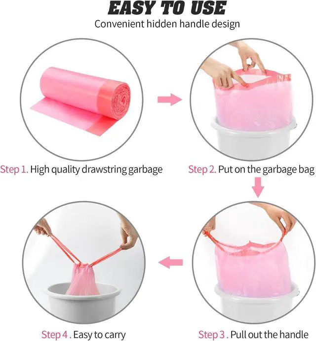 Alt view image 6 of 7 - 4 Gallon Drawstring Garbage Bags, 3 rolls/60 Counts(Pink)