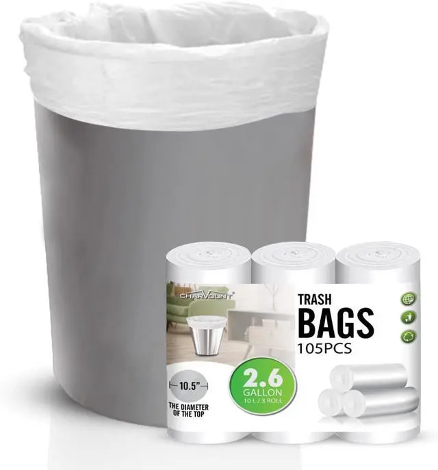 Main image of Charmount 2.6 Gallon Small Trash Bags, Garbage Bags 105 Counts