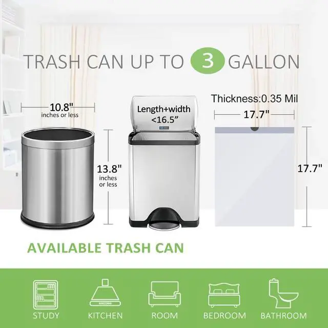 Alt view image 2 of 7 - 3 Gallon Small 140 Counts Strong Drawstring Trash Bags Garbage Bags by Teivio, Bathroom Trash Can Bin Liners, Plastic Bags for home office kitchen, White
