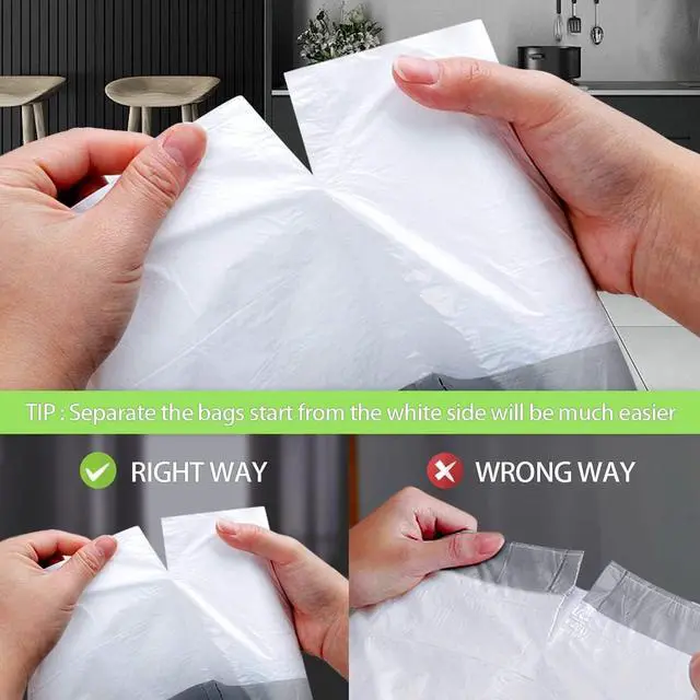 Alt view image 3 of 7 - 3 Gallon Small 140 Counts Strong Drawstring Trash Bags Garbage Bags by Teivio, Bathroom Trash Can Bin Liners, Plastic Bags for home office kitchen, White