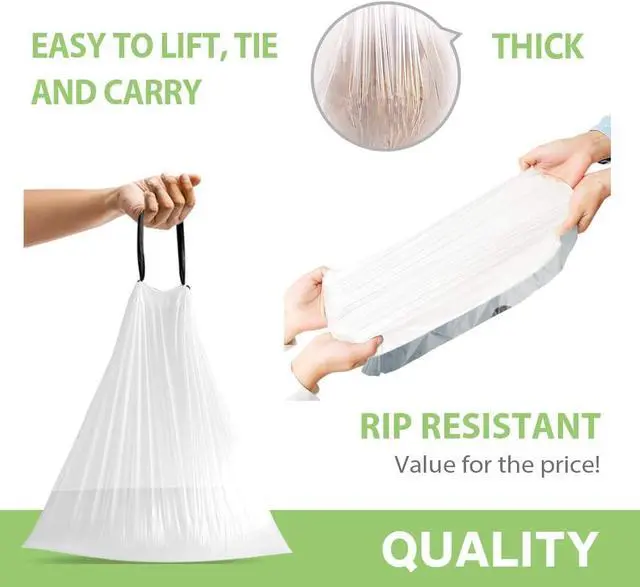 Alt view image 4 of 7 - 3 Gallon Small 140 Counts Strong Drawstring Trash Bags Garbage Bags by Teivio, Bathroom Trash Can Bin Liners, Plastic Bags for home office kitchen, White