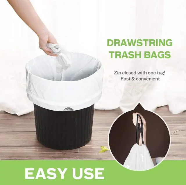 Alt view image 5 of 7 - 3 Gallon Small 140 Counts Strong Drawstring Trash Bags Garbage Bags by Teivio, Bathroom Trash Can Bin Liners, Plastic Bags for home office kitchen, White