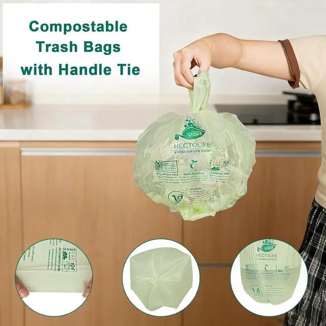 Alt view image 4 of 7 - HECTOLIFE 1.6 Gallon 100 Count Compostable Bags Handle Tie