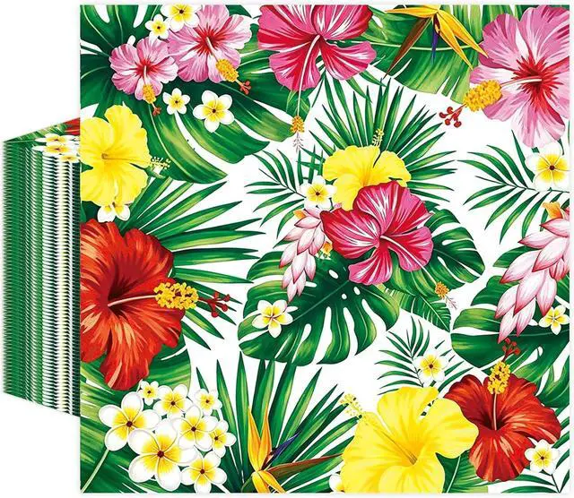 Main image of 50 Pcs Hawaiian Luau Napkins 6.5 x 6.5 inch, Tropical Hibiscus Floral Paper Napkins Disposable Holiday Beverage Cocktail Napkins for Summer Pool BBQ Beach Picnic Party Decorations