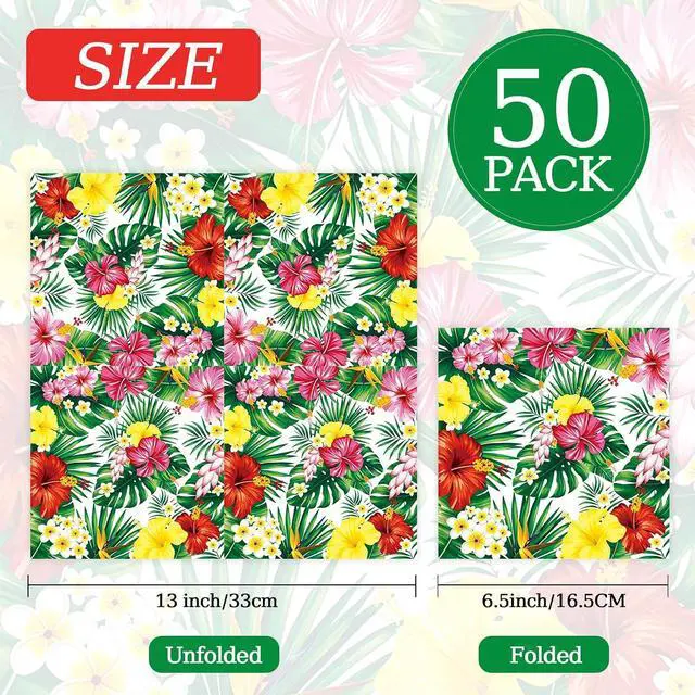 Alt view image 2 of 7 - 50 Pcs Hawaiian Luau Napkins 6.5 x 6.5 inch, Tropical Hibiscus Floral Paper Napkins Disposable Holiday Beverage Cocktail Napkins for Summer Pool BBQ Beach Picnic Party Decorations