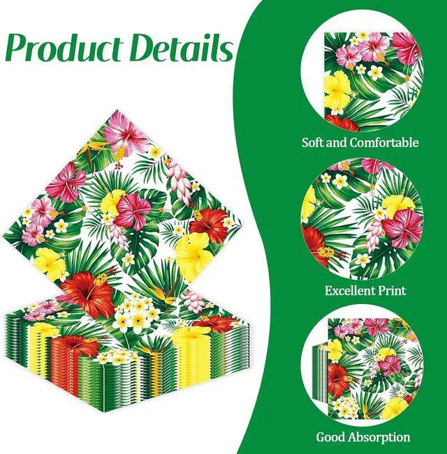 Alt view image 3 of 7 - 50 Pcs Hawaiian Luau Napkins 6.5 x 6.5 inch, Tropical Hibiscus Floral Paper Napkins Disposable Holiday Beverage Cocktail Napkins for Summer Pool BBQ Beach Picnic Party Decorations